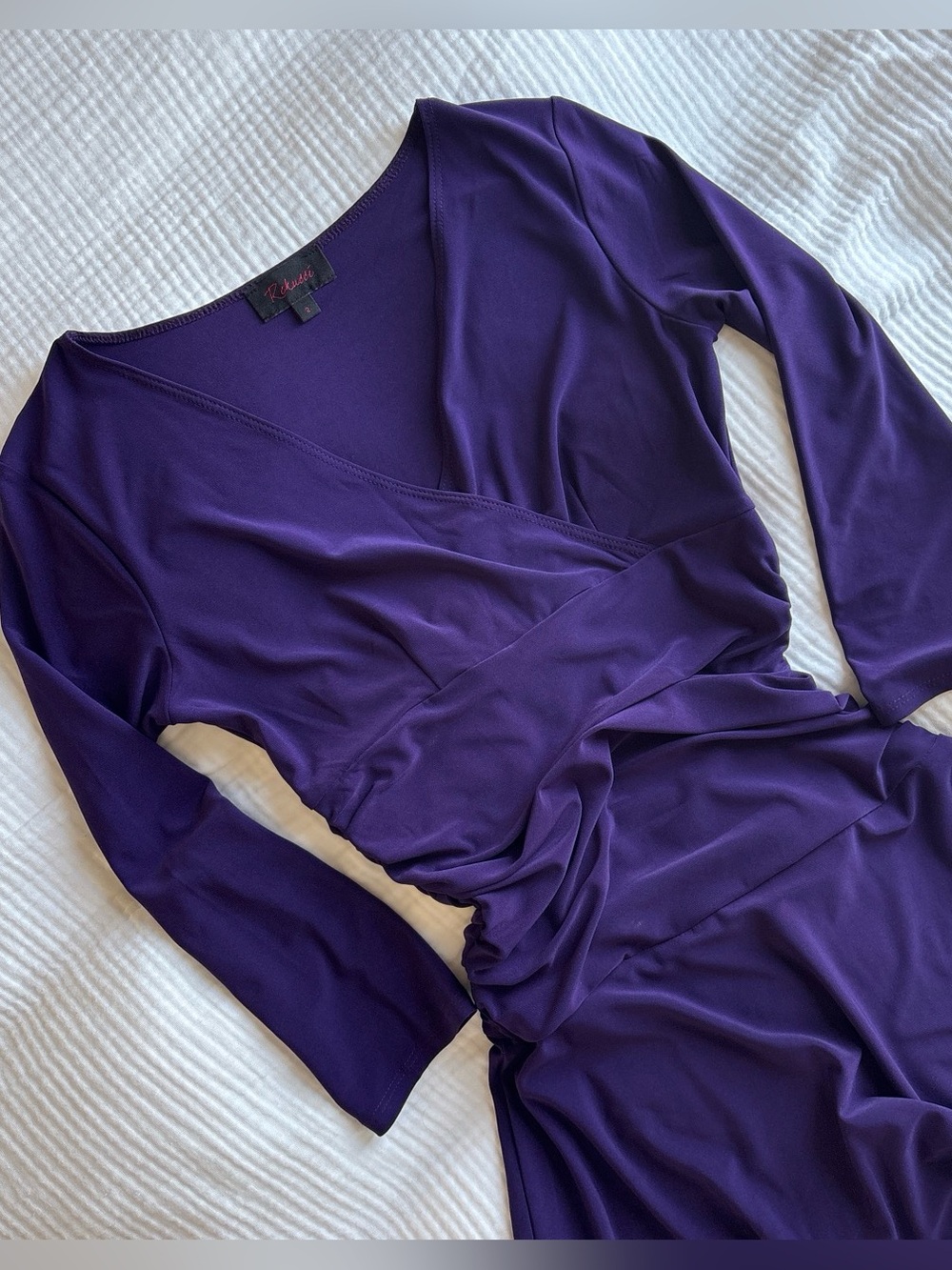 Tahari Deep Purple Long-Sleeve Wrap Dress